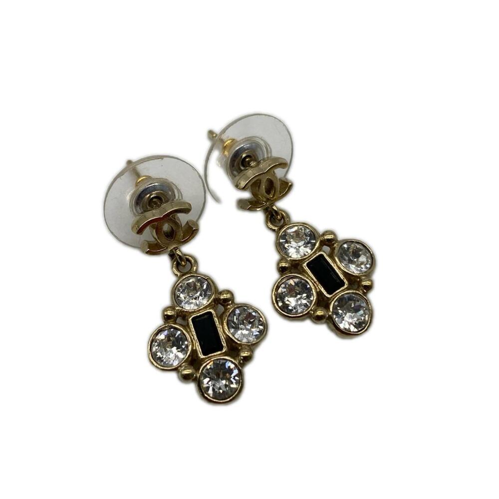 CHANEL Coco Mark Earrings, Gold & Black GP, Women's